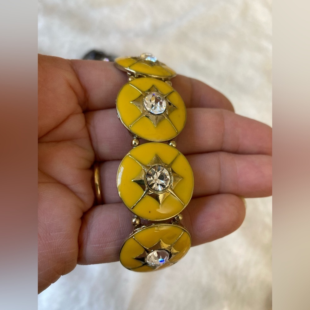 Bundle Of 2 Statement Stretch Bracelets Yellow En… - image 5